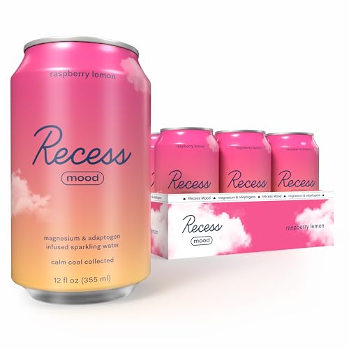 Recess Mood Magnesium & Adaptogen Drink, Calming Relaxation Beverage, 12 Ounce (Raspberry Lemon, 12 Pack)