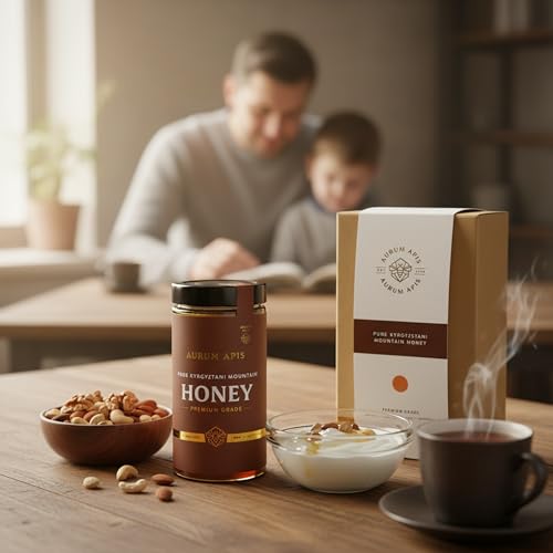 Image of Aurum Apis Raw Kyrgyzstani Mountain Honey - 100% Raw & Unfiltered Pure Honey, Hand-Harvested, Non-GMO, Naturally Sourced Certified Organic Premium Honey- 1kg Honey Jar