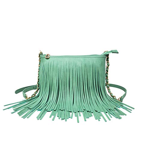 Solene Fringe Crossbody Shoulder Bag with Strap Tassel Messenger bag Country Style Western Fringe Purse for Women - E031(Turquoise)