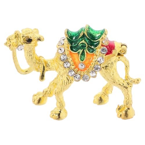 Tofficu Caja de Baratijas Vintage Forma de Camello Amarillo, Joyero Rústico Bisagras y Gemas de Imitación, Estuche para Guardar Collares y Pendientes, Accesorio Decorativo Étnico