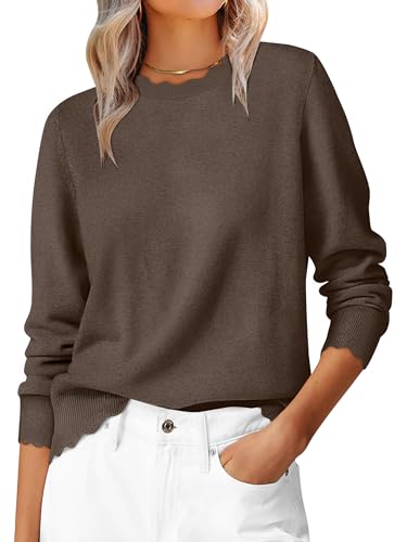 ANRABESS Sweaters for Women Loose Fit Lightweight Soft Dressy Scalloped