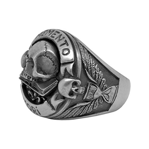 Masonic Skull Over Book Memento Mori Mens Biker Ring, Sterling Silver 925 Custom Made #TOP5