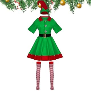 Disfraz De Elfo Navideño Para Toda La Familia – Conjunto Completo Con Vestido, Gorro, Cinturón Y Leggings – Adultos Y Niños – Ideal Para Fotos, Fiestas Y Cosplay Navideño