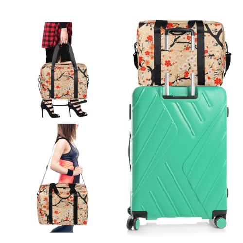 Plum Flower Travel Duffel Bag for Men Women Peach Blossom Floral Sports Gym Bag Waterproof Weekender Overnight Bags Foldable Carry on Backpack for Swim Yoga Fitness Workout4