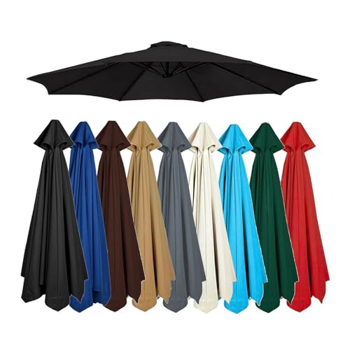 Wetterfester Sonnenschirm Ersatzbezug 6/8 Arme, Wasserabweisend UV-Schutz Außen Parasol Sonnenschutz für Garten Strand Terrasse，Schwarz，6 Rippen: 300 cm