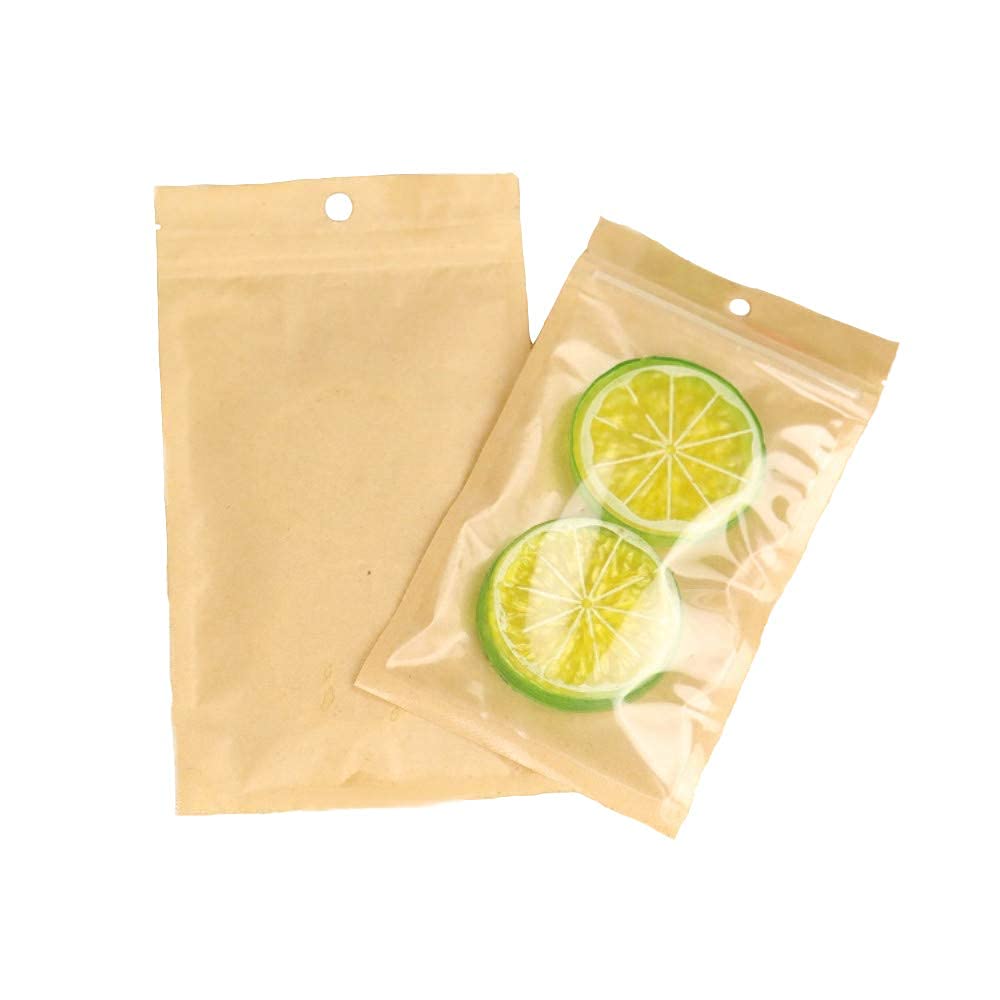 Bolsas ziploc, 100 Uds. Bolsas con Cierre Frontal de plástico Transparente tamaño pequeño Papel Kraft marrón resellable Poly(24x37cm (9.4x14.6 Inch))