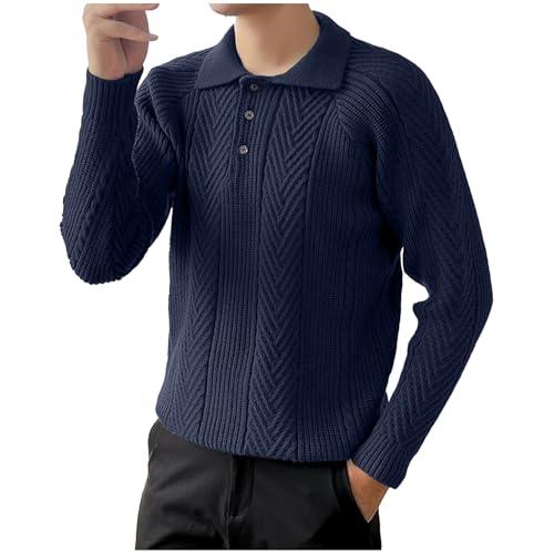 Mens Knitted Texture Breathable Soft Polo Sweater Long Sleeve Polos Lightweight Casual Dress Pullover Sweaters