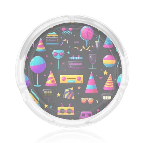 Cendrier rond en verre imprimé licorne pour bords bruts pour la maison, le bureau, la terrasse, la voiture, l'intérieur et l'extérieur