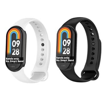 FCMEDZI Compatível com Xiaomi Mi Smart Band 9 e pulseira 9NFC, pulseira esportiva ajustável de silicone macio para mulheres e homens ou para Xiaomi Mi Smart Band 8 (pacote com 2) (preto, branco)