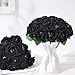 50 Pcs Black Roses Artificial Flowers, Real Touch Velvet Roses Bouquet Fake Flowers Bulk, Artificial Roses with Long Stems for Valentines Day Gift DIY Bridal Wedding Centerpiece Decorations