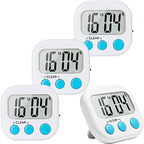4 Pack Digital Kitchen Timer Big Digits Loud Alarm Magnetic Backing Stand ONOFF Switch for Cooking Game Exercise Office White