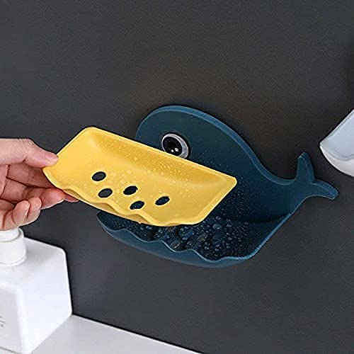 KEXES WOKQIXAK ABS Plastic Fish Shape Soap Dish Case Holder Box Beautiful Wall Mounted Bar Soap Dish Holder for Kitchen Bathroom Good Looking Bathroom Soap Holder Set of 2, Multicolor 3