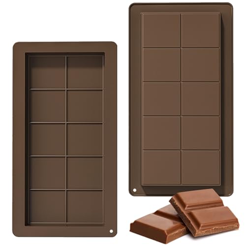 2PCS Deep Chocolate Moulds, 10 Cavity Reusable Deep Chocolate Bar Moulds Silicone, Thick Silicone Candy Bar Molds, Thick Candy Mould for Baking,Molds for DIY Baking Candy Ice Cube Maker