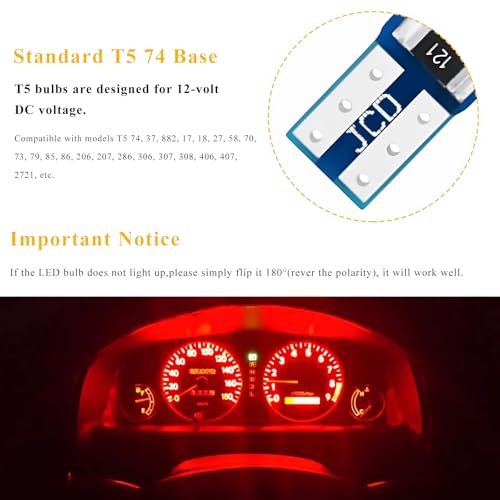 12 lámparas LED T5 para tablero automotor, rojo miniatura 6