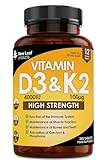 Vitamin D3 K2 - Vitamin D3 4000iu & Vitamin K2 100ug (MK7) 1 Year Supply, Supports Immunity, Calcium Absorption and Bone Health, Non-GMO, UK Made by New Leaf 365 Micro Small Vegetarian Tablets, - Image 1