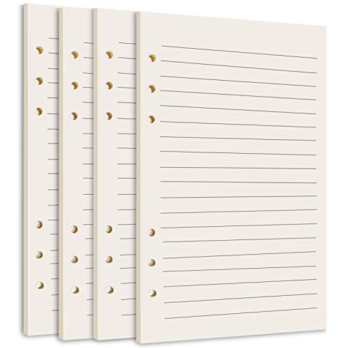 Kincown A5 Refill Paper,[4 Pack] [180 Sheets 360 Pages] Thick 6 Hole Paper Refill, A5 Paper Refill 6 Ring, Loose Leaf Refill Paper for 6 Ring A5 Binder Planner Journal Notebook Refillable Paper-Lined