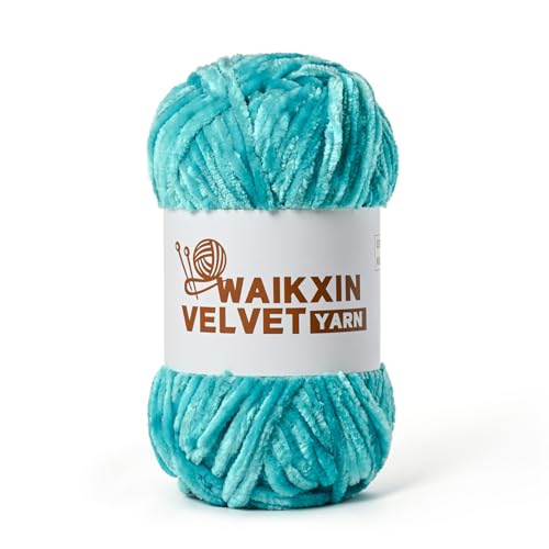 Image of Chunky Chenille Yarn for Crocheting, Baby Yarn for Crocheting Soft, Plush Velvet Yarns, 100g (87.4 yds) Fluffy Yarn for Crochet Amigurumi (Lake Blue)