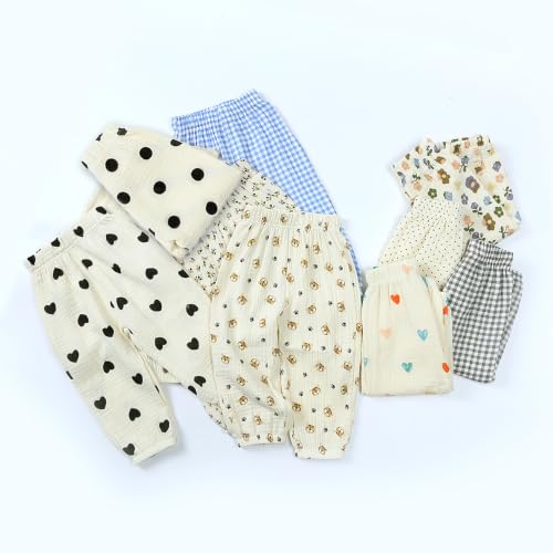 Image of Kids Tales 3 Pack Boys Girls Cotton Linen Pants Child Basic Plain Solid Trousers Big Kids Elastic Waist Long Pants Bloomers