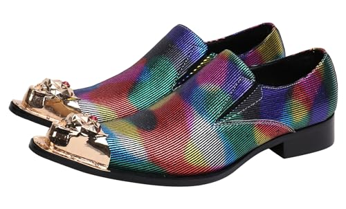 Santimon Mens Loafers Pointed Patent Leather Fashion Metal Tip Western Dress Shoes