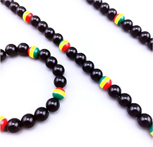 Lingduan Jamaican Rasta Bracelet And Necklace Set - Handmade Jewelry - Flag Of Jamaica Tricolor Bracelet Men Women Fashion Jewelry #TOP3