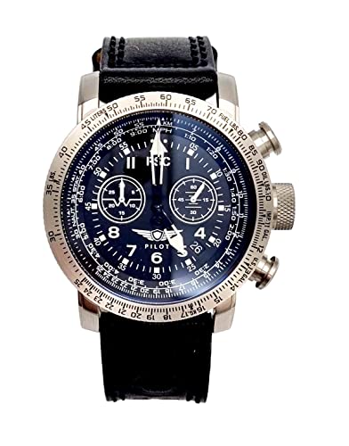 Chronomètre Montre Aviateur Drago RSC Pilot Lunette Bidirectionnelle et Cuir Noble