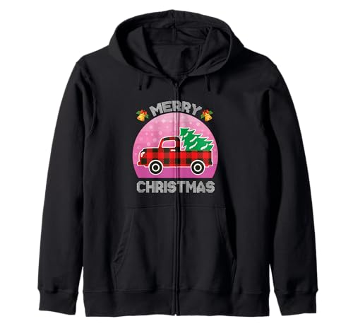 Árbol de Navidad a Cuadros Buffalo Red Truck Merry Christmas Women Sudadera con Capucha