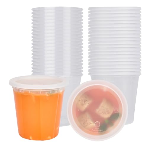 Restaurantware Plastic Food Container 50 Pack of 32 oz Clear Microwave-Safe Storage Container With Lid Leakproof Round Shape Disposable Freezer-Safe