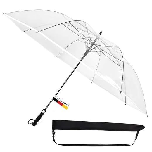 Sternenfunke Regenschirm groß XXL Ø130 cm transparent, Komfort Druckknopf, mit Tragehülle, Automatik, Perfekt als durchsichtiger Partnerschirm oder Hochzeitsschirm - Rand weiß