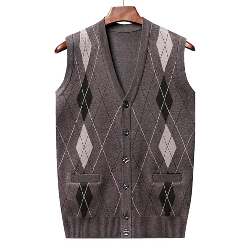 Men's Argyle Sweater Vest Button V Neck Fall Cardigan Casual Sleeveless Knitted Houndstooth Jumper Tops3