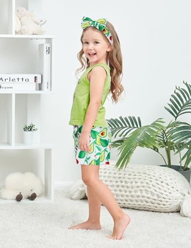 Image of Hipea Toddler Girl Outfits Floral Tops Sleeveless Tank Tops Shorts Headband Summer Clothes Set