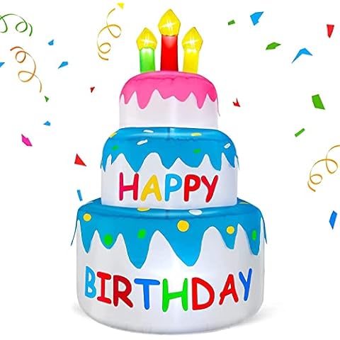 4 Ft Inflatable Happy Birthday Cake Christmas Decorations Outdoor Lighted Blow Up Xmas Holiday Birthday Party Decor with Candles 6 LED Lights for Indoor Home Celebration Garden Lawn Yard Prop Sign Cover