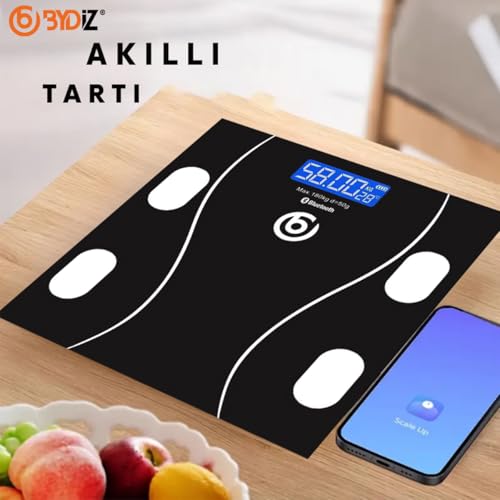 Dijital Baskül Bluetooth Vücut Analiz Tartısı - Akıllı Yağ Ölçer Baskül - Android ve iOS Uyumlu, 180 kg Kapasiteli Hassas Terazi (Bydiz)
