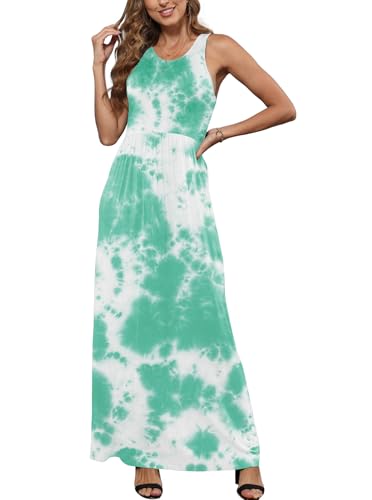 Image of EUOVMY Women's Sleeveless Dress Casual Plain Loose Summer Long Maxi Dresses with Pockets