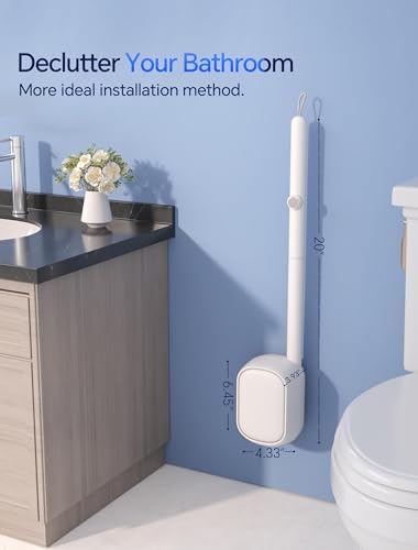 Image of Disposable Toilet Brush Wand, Wall Mounted Toilet Cleaner Kit with Holder, for Bathroom Cleaning (Toilet Brush + 12 Brush Heads)
