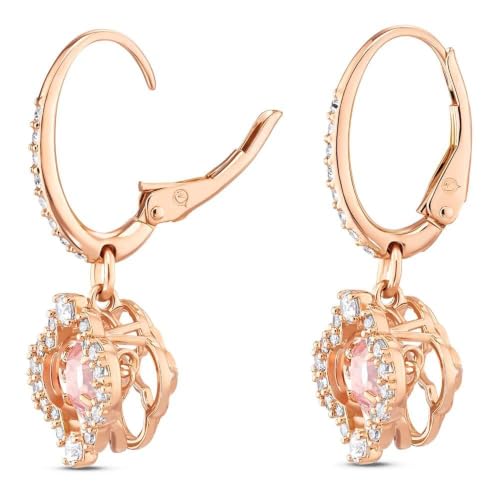 Image of Swarovski Una Pierced Earrings with Clear Crystal Pave Surrounding a Pink Stone on a Rose-Gold Tone Finished Setting