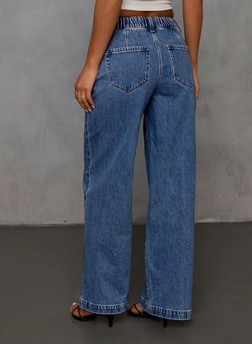 Sidefeel Women's Drawstring Jeans Wide Leg High Waisted Baggy Stretchy Elastic Waist Sweatpant Jeans2