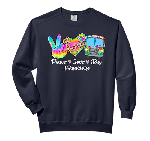 Peace Love Bus Tie Dye Leopard Bus Aide Life Gifts Comfort Colors Adult Sweatshirt