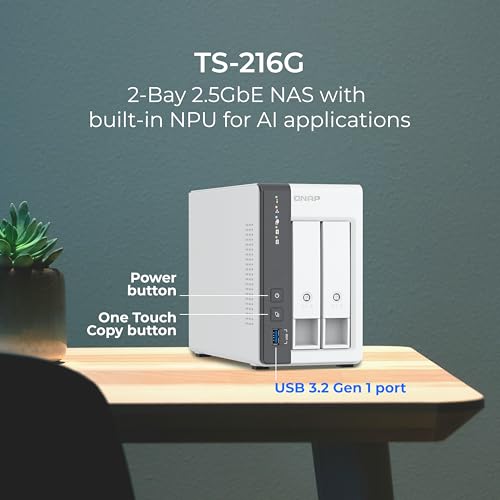Image of QNAP TS-216G-24ST-US 2-Bay 2.5GbE Desktop NAS, Equipped with ARM Cortex-A55 Quad-Core CPU, with 4TB Storage Capacity, Preconfigured RAID1 Seagate Iron Wolf HDD Bundle