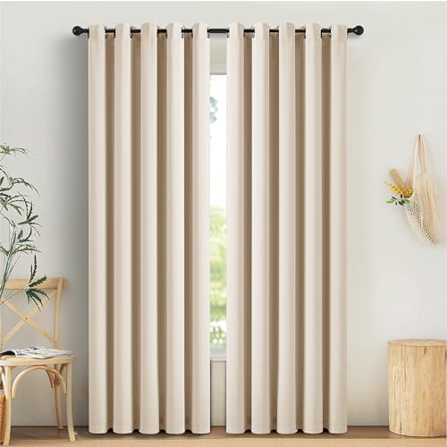 AMEHA Blackout Eyelet Curtains Bedroom Thermal Insulated for Living Room 66x72 Drop Inch Super Soft Privacy Protection, Tiebacks with 2 Panel, Cream