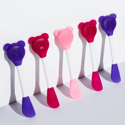 Image of Gleva Double-Headed Facial Massage Brush, Deep Pore Cleansing, Skin Exfoliator Brush, Face Mask Mud & Clay Applicator, Lips Face Cleansing, Cosmetic Tools (Rose),Silicone Facial Brush