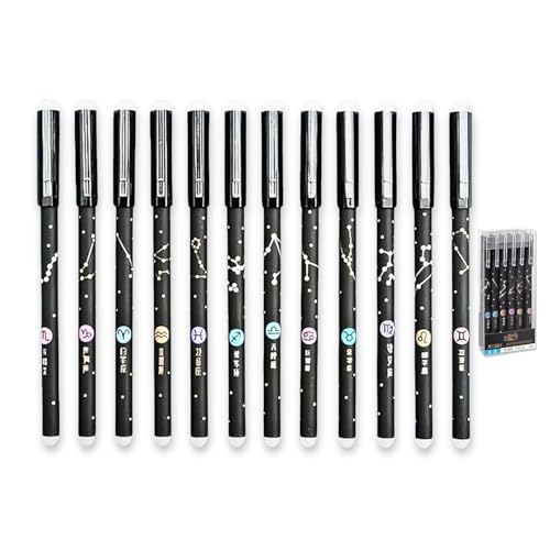 Image of UCRAVO Erasable 12Pcs Galaxy Gel Pens 0.5mm Fine Tip Smooth Writing Gel Pens with Magic Eraser | Refillable Erasable Rollerball Ink Pens for Students, School, Office, Exam, Journaling & Note Taking