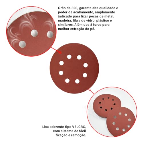 ELITE SUPERFLEX - Kit 50 Discos de Lixa Velcro 125mm 4.1/2” Grão 320