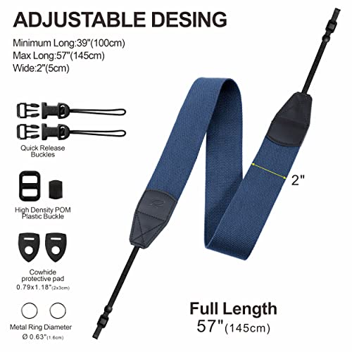 Image of Padwa Lifestyle Camera Strap with Quick Release Buckles - 2 inch Wide Pure Cotton Woven Camera Straps Adjustable