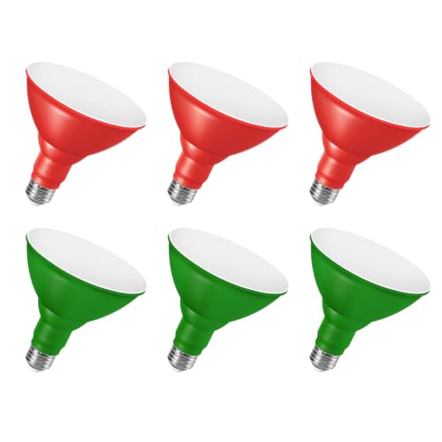 Par38 Green and Red Light Bulbs Outdoor Dimmable 100W Equivalent, 6 Pack