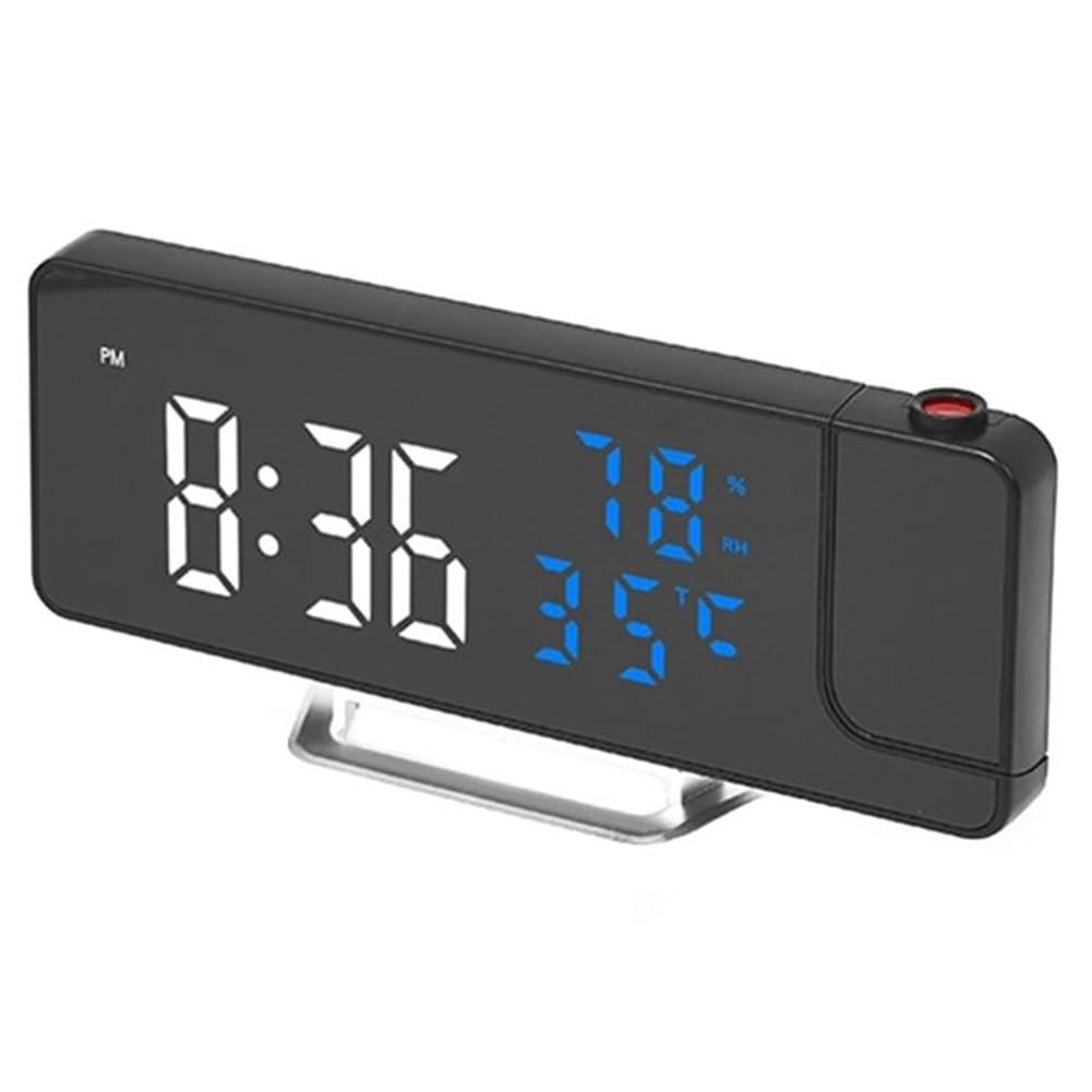 UDSKNV[KSL Multifunctional Clock Projection Alarm Clock Temperature and Humidity Projection with Data Projection LED Mirror Clock Blue