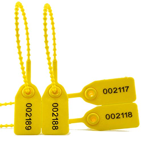 1000 Numbered Security Zip Ties Plastic Seals Pull Tite Security Tags Disposable Self-Locking Tie for Fire Extinguisher 250mm Lenght (Yellow)