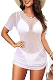 Pinup Fashion Cover Ups Swimwear Women Sheer Bathing Suit Coverup White Mesh See Through Dress S-XXL