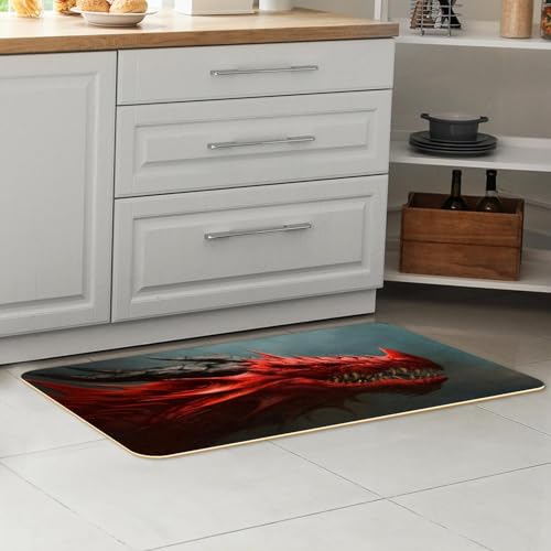 Alfombra de cocina lavable con estampado de dragón para pasillo y lavado 7