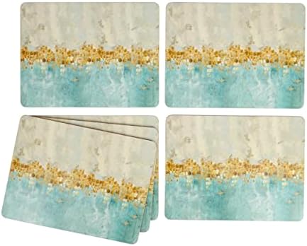 Creative Tops 'Golden Reflections' Printed Rectangular Cork-Backed Placemats, 30 x 22.75 cm - Gold (Set of 6)