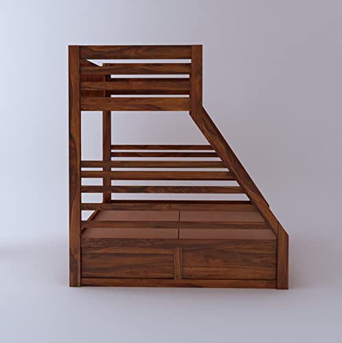 Image of Ganpati Arts Sheesham Wood Italian Bunk Bed Twin Over Bed with Ladder Wooden Bunk Bed with 2 Drawer Storage for Bedroom Living Room and Home (Natural Finish) 1 Year Warranty